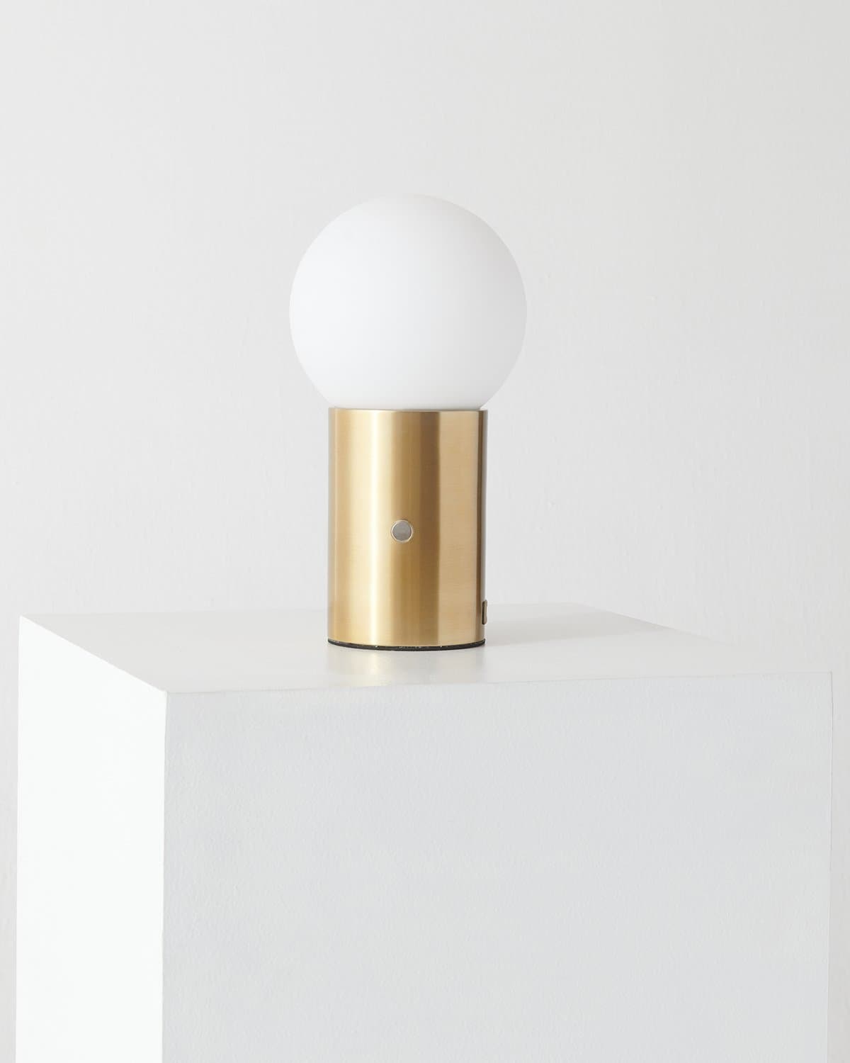 Brightech Kai brass table lamp with frosted glass globe, gallery image 2