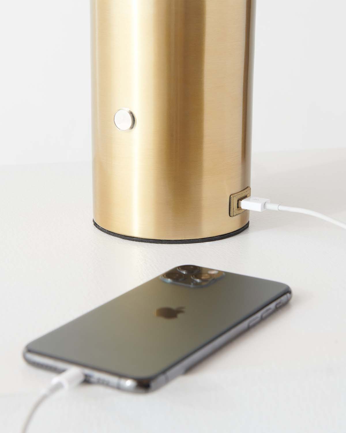 Brightech Kai brass table lamp with frosted glass globe, gallery image 6