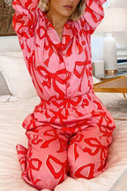 Bow print button-up pajama set – view 2