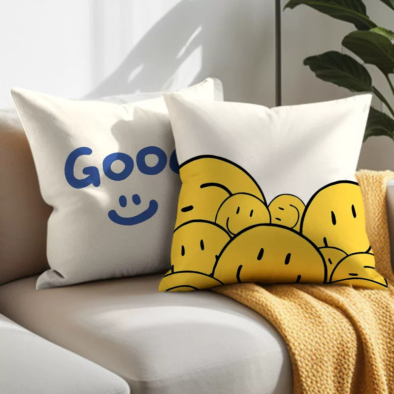 Cute Smiling Face Double-Sided Plush Throw Pillow Cover with Insert