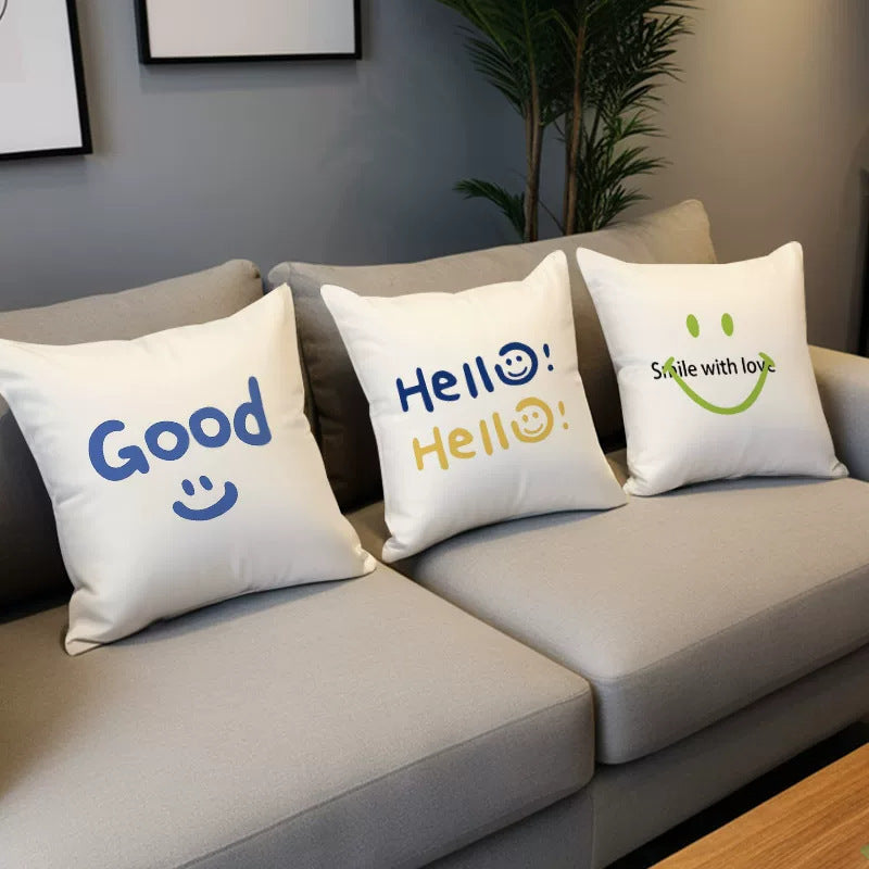 Cute Smiling Face Double-Sided Plush Throw Pillow Cover with Insert