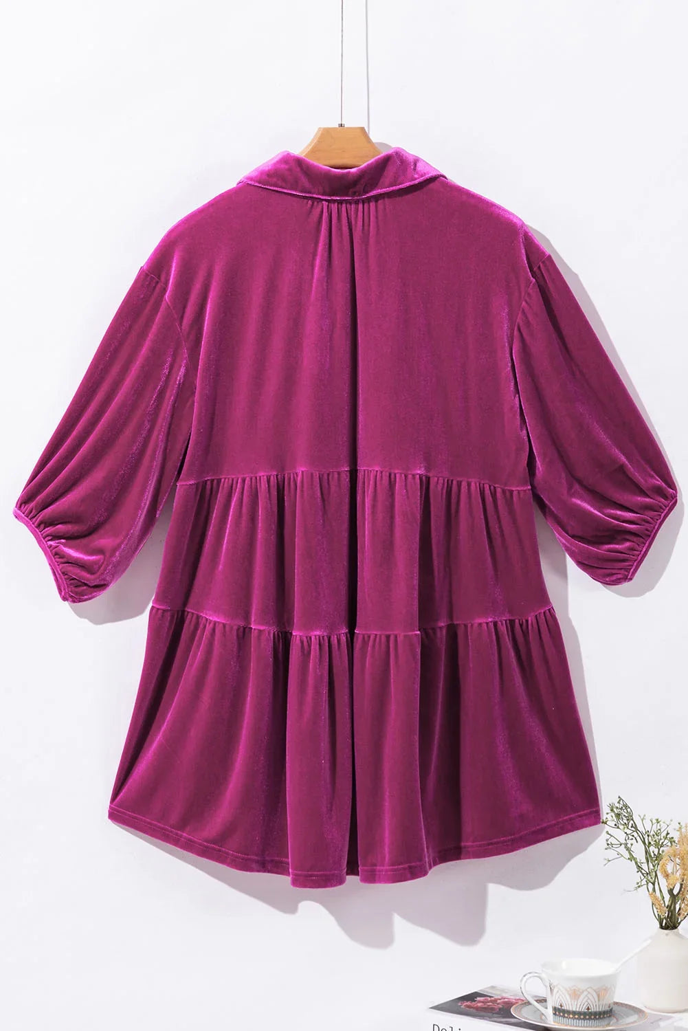 Pink Velvet Babydoll Tunic Shirt with 3/4 Sleeves