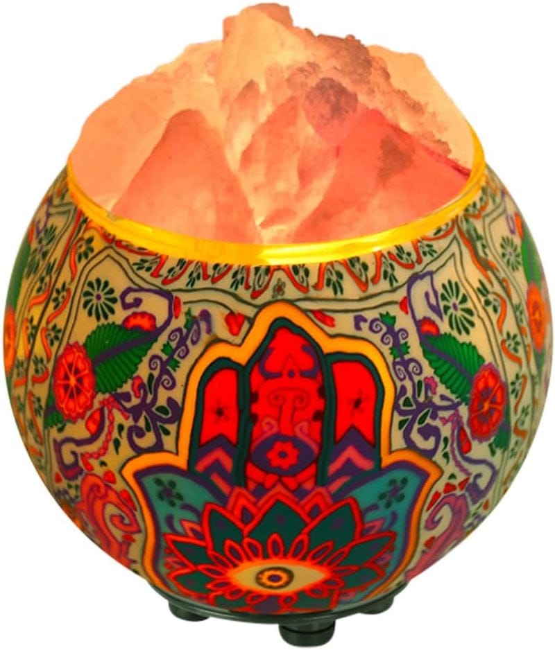 Himalayan salt lamp in a carved bowl – view 2
