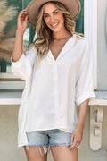 White Puff Sleeve Oversized Button-Up Shirt