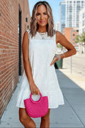 White Floral Eyelet Embroidered Sleeveless Cotton Shift Dress