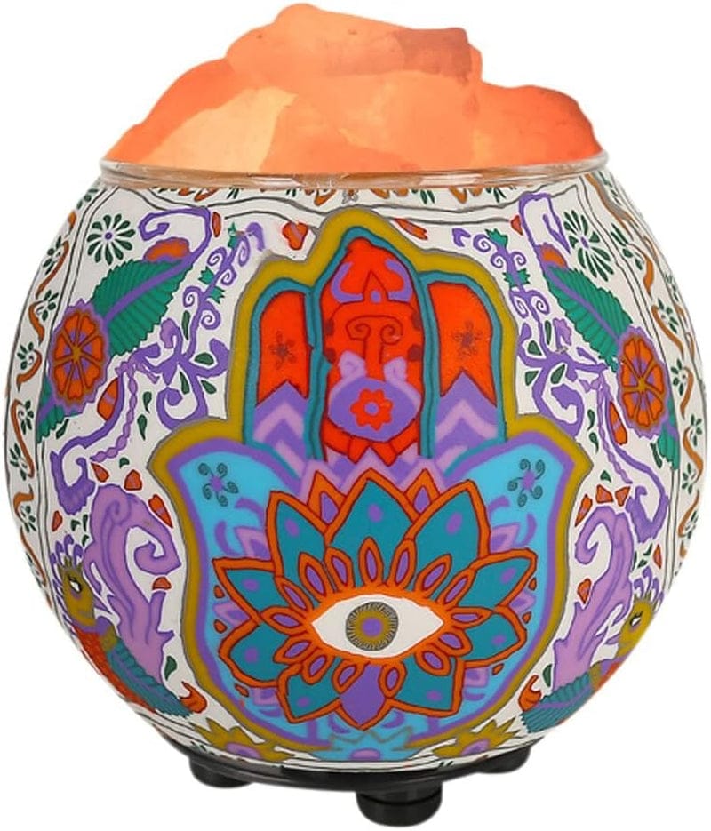 Himalayan salt lamp in a carved bowl – view 1