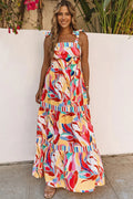 Abstract Print Striped Trim Sleeveless Maxi Sundress
