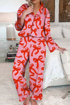 Bow print button-up pajama set – view 1