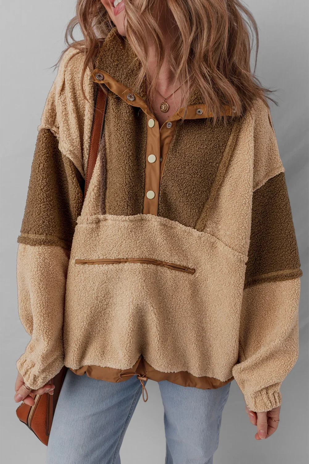Color block sherpa half-button sweatshirt – view 1