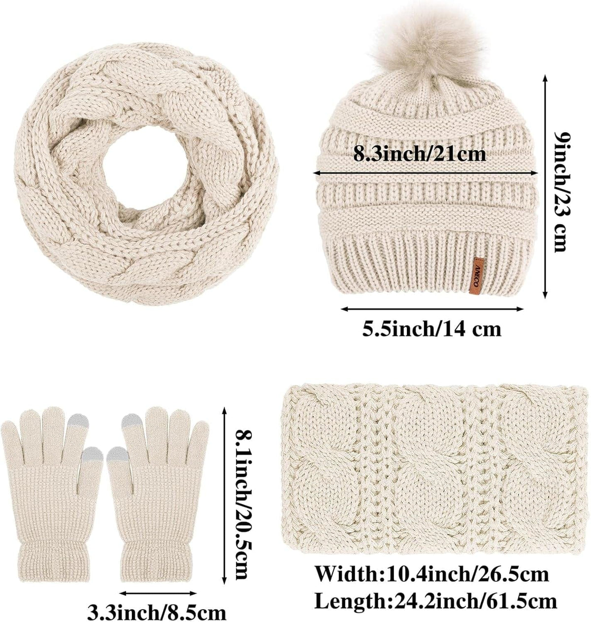 Pom-pom beanie, loop scarf and gloves set – view 2