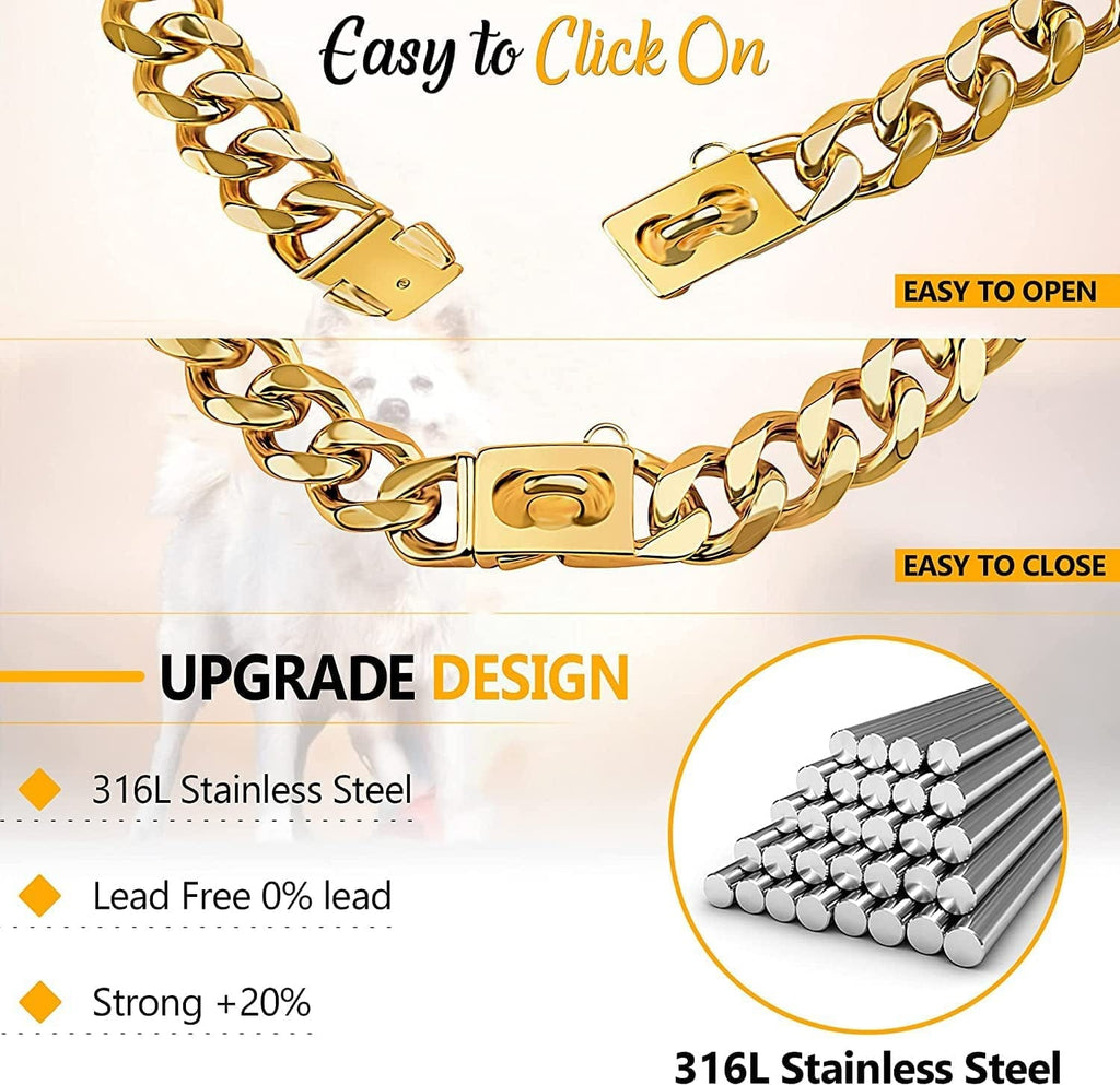 Heavy-duty gold Cuban dog collar – view 3