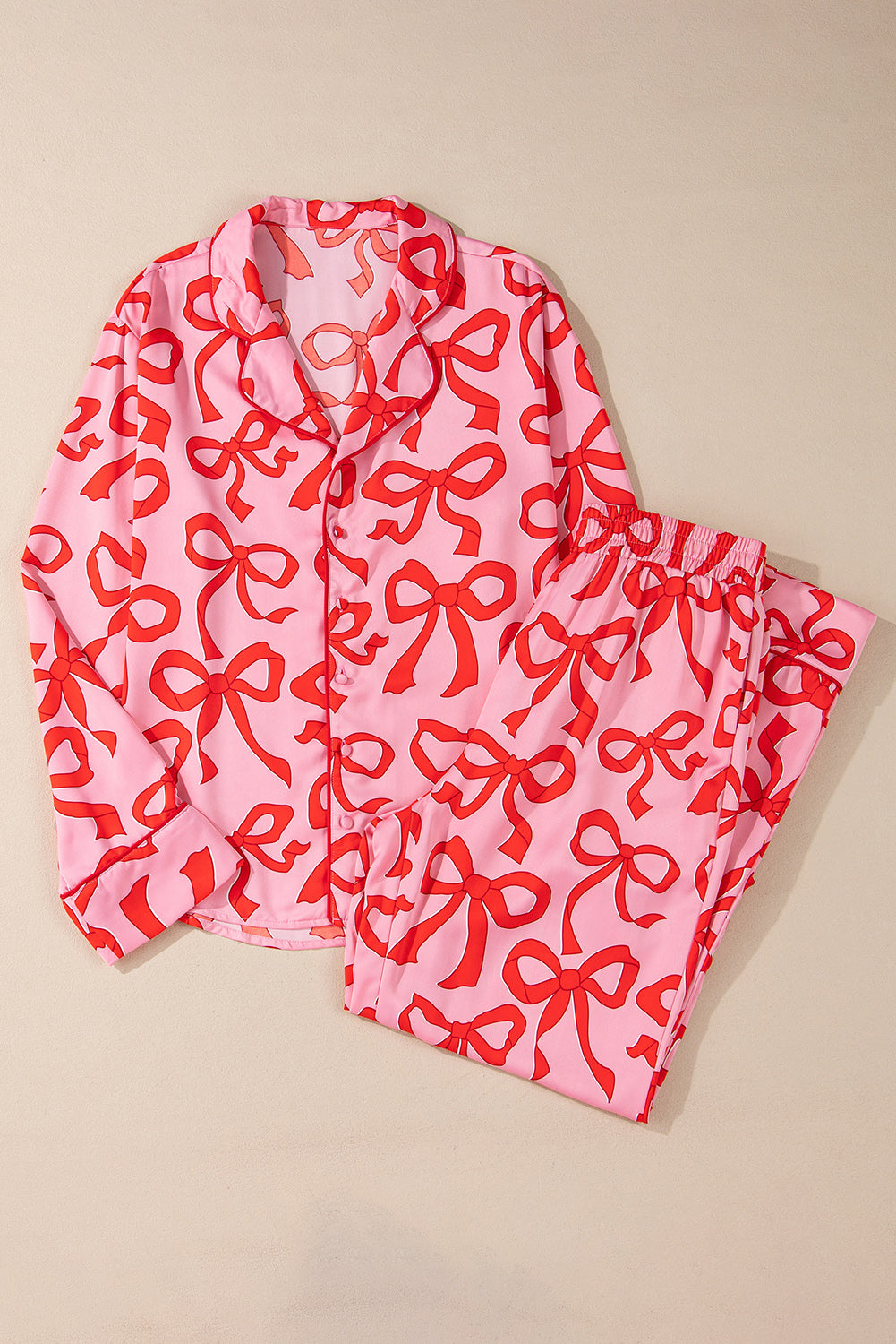 Bow print button-up pajama set – view 3