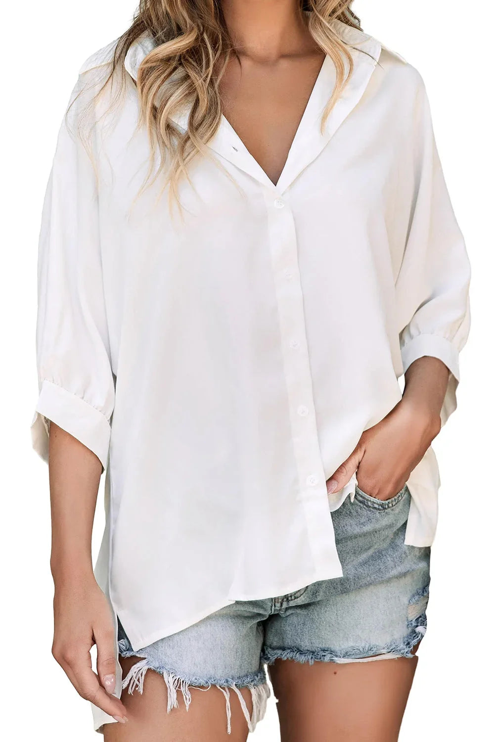 White Puff Sleeve Oversized Button-Up Shirt