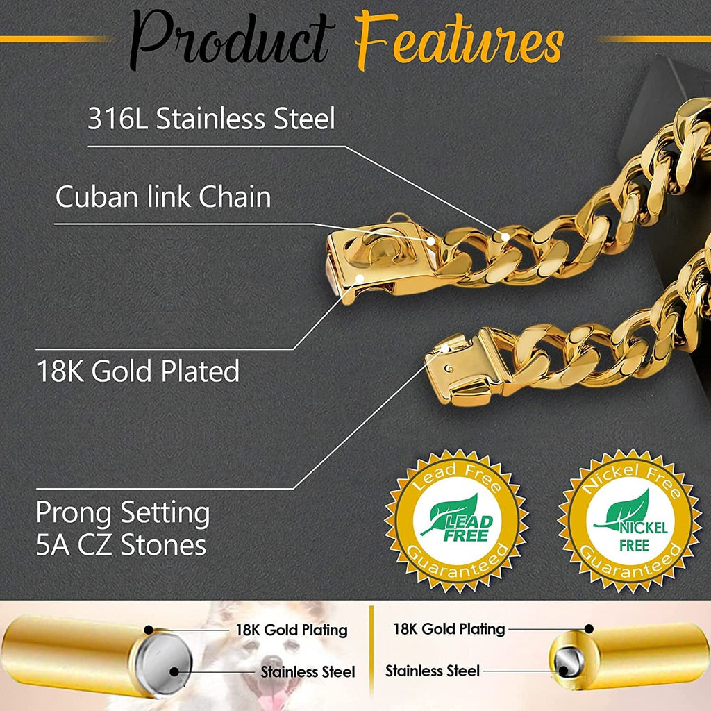 Heavy-duty gold Cuban dog collar – view 4