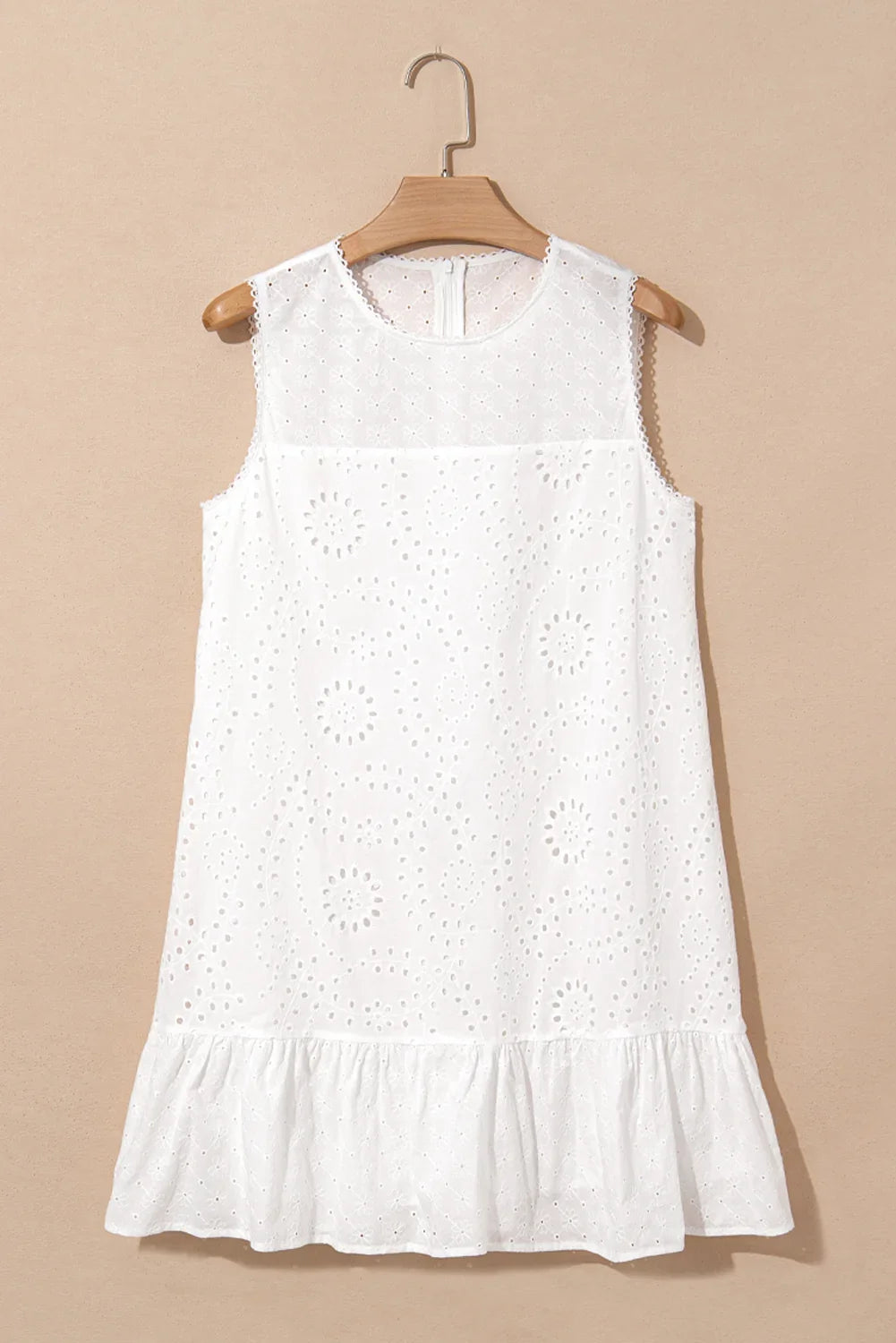 White Floral Eyelet Embroidered Sleeveless Cotton Shift Dress