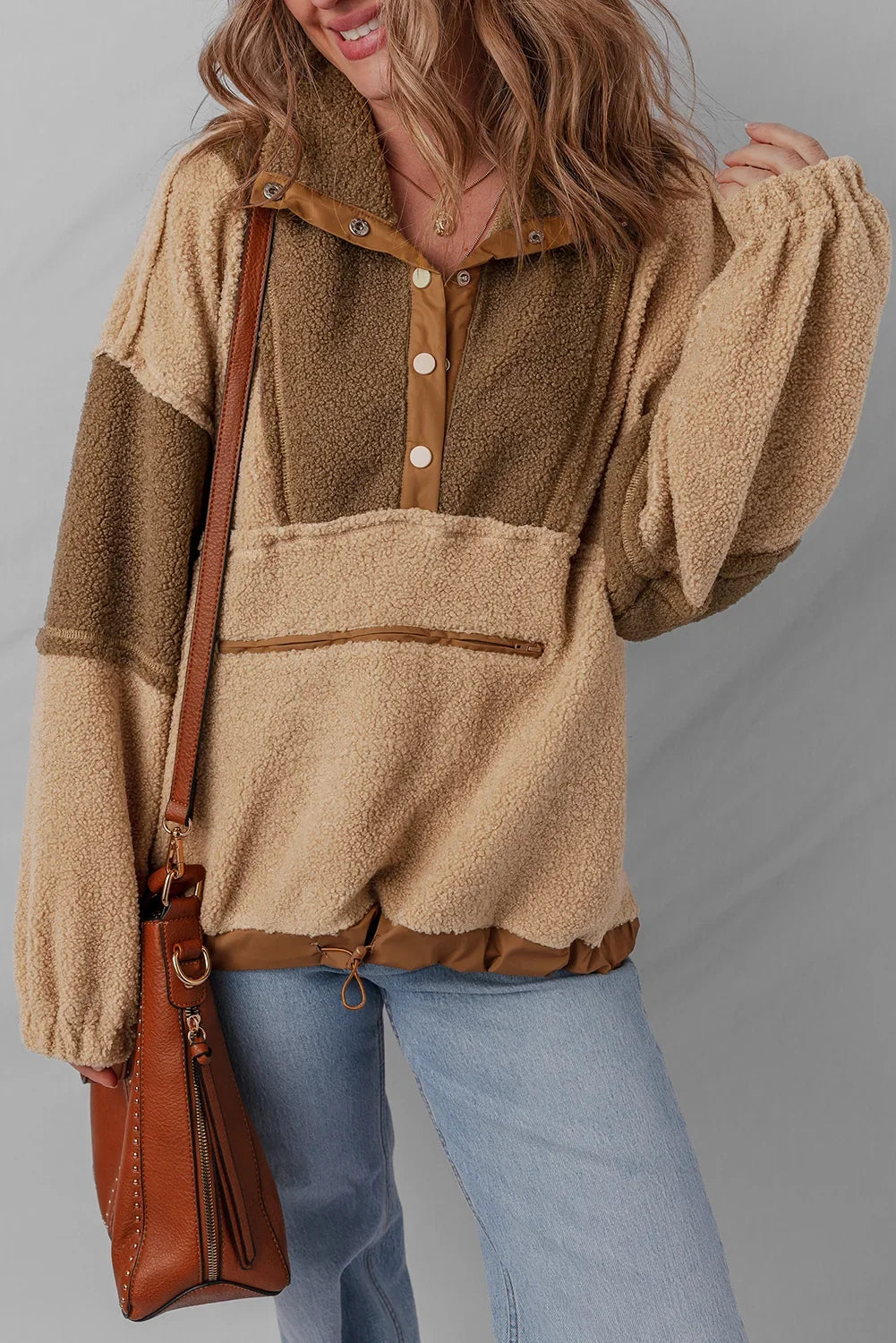 Color block sherpa half-button sweatshirt – view 3