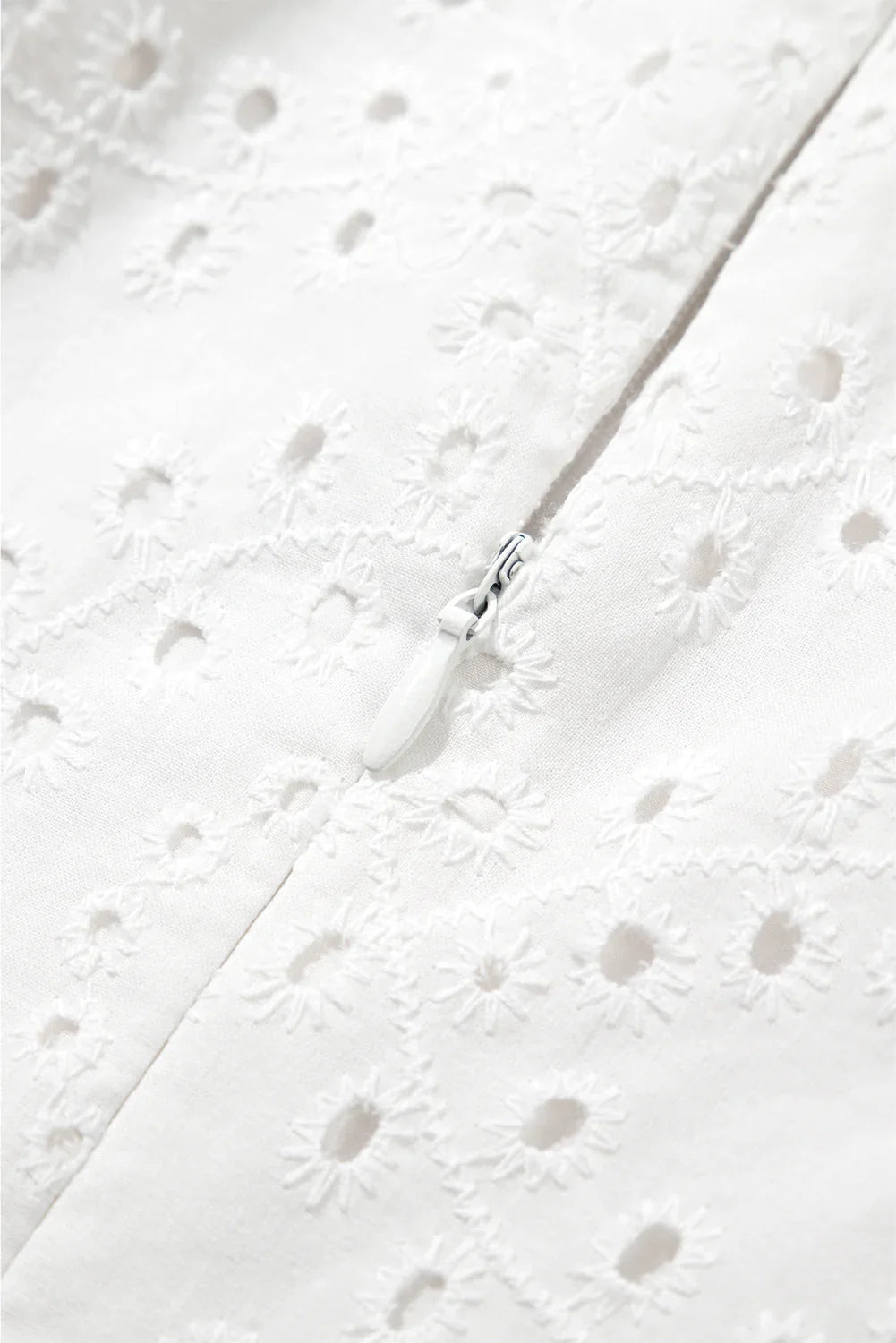 White Floral Eyelet Embroidered Sleeveless Cotton Shift Dress