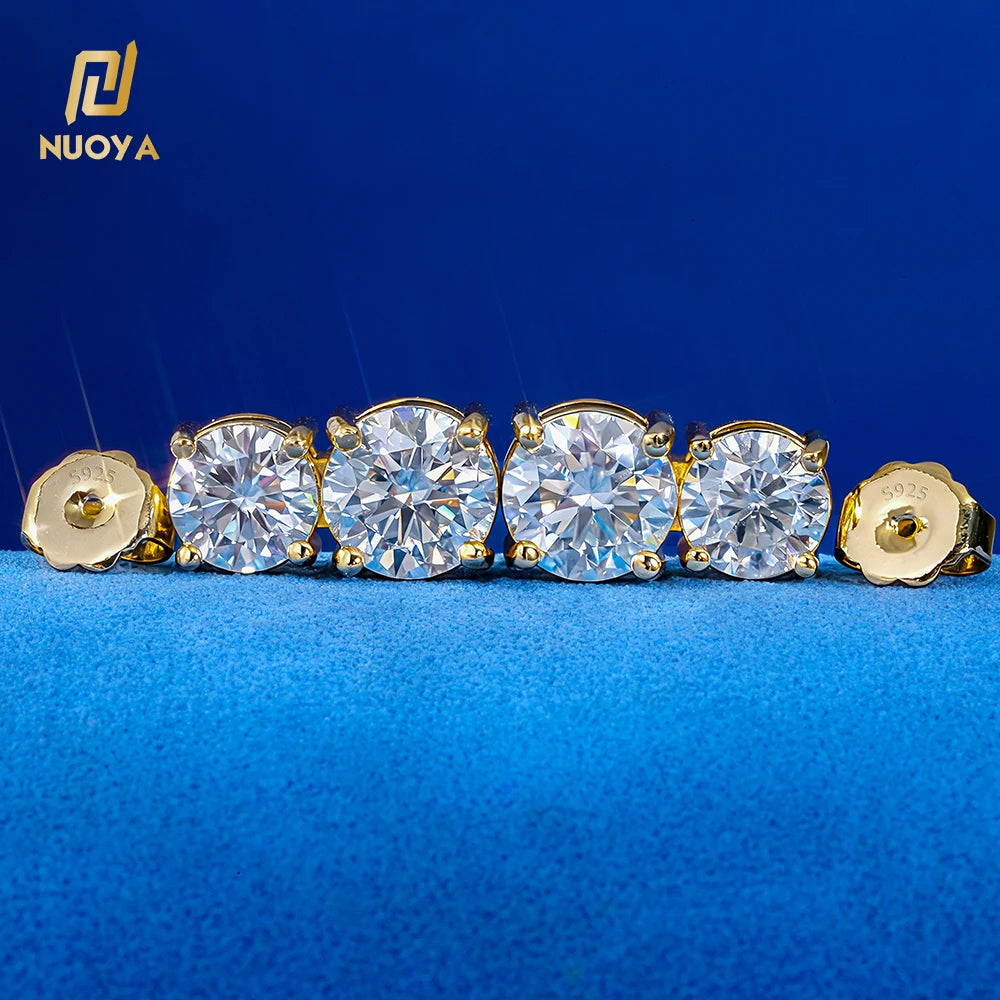 NUOYA Luxury Jewelry 4-Prong Round Moissanite Stud Earrings 925 Sterling Silver Diamond Earrings Gift for Women