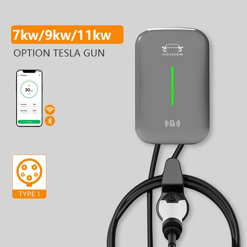 EV Home Charger 7kw Wall-mounted Electric Vehicle Charging Station Fast Charger Type 1 New Condition Home & Commercial Use