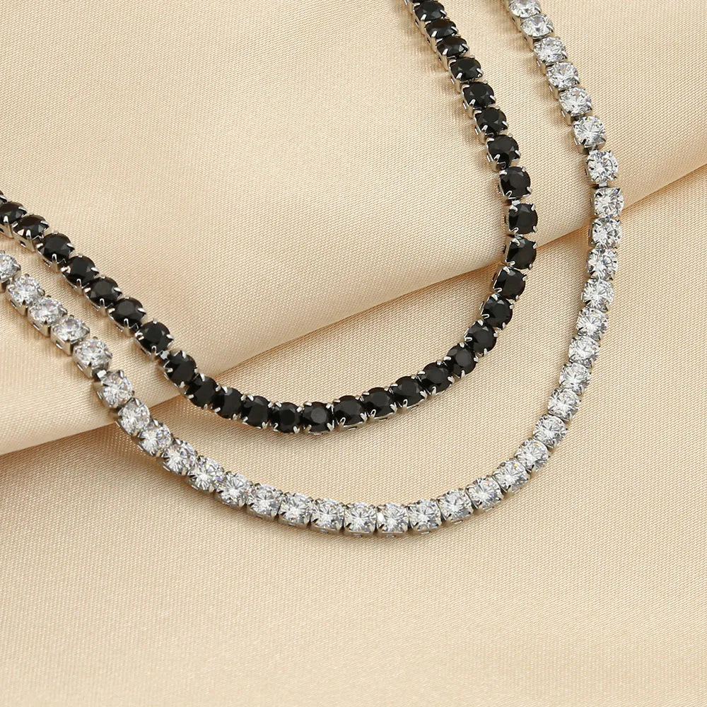 NUOYA Fashion Stainless Steel Machine-Woven Zircon Tennis Chain Bracelet 3/4mm White Diamond Tennis Chain Jewelry for Women