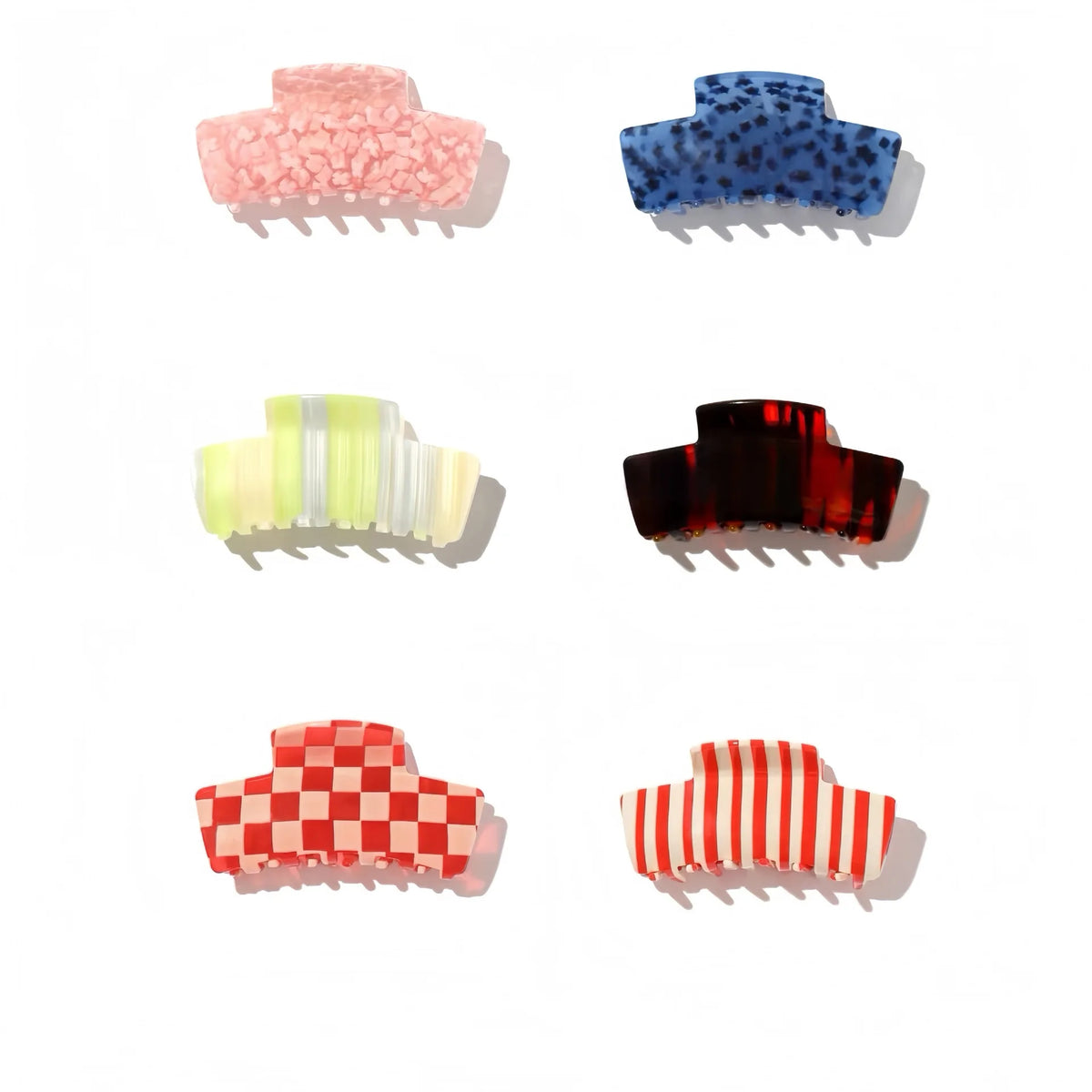 Ume  OEM Wholesale Cellulose Acetate Hair Claw Clips for Women Colorful Rectangle Checker Stripe Pince