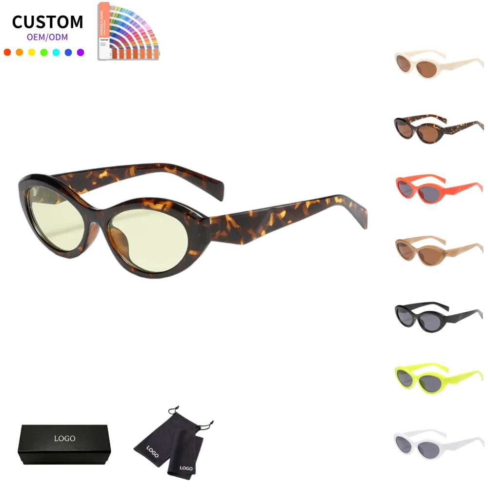 New Trend Sunglasses Fashion Retro Shades cat Eye Oval Pc Frames UV400 Protection Ready to Ship Custom Logo Wholesale for Woman