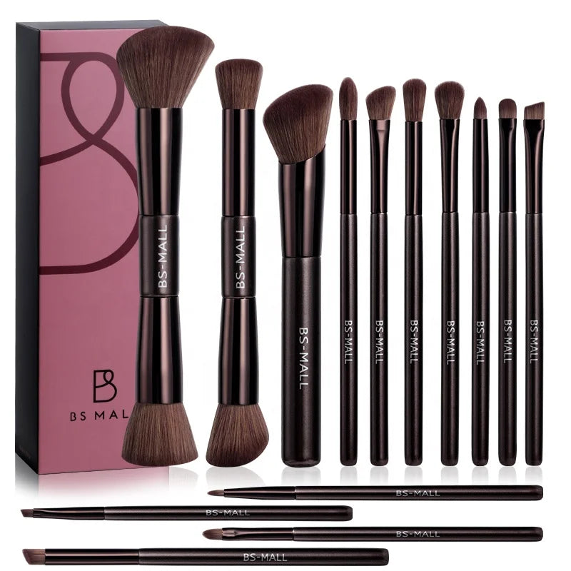 BS-MALL Aluminium Handle Makeup Brush Set Luxury Cosmetics Tools Custom Logo OEM Soft Synthetic Eyeshadow Foundation Brushes Set
