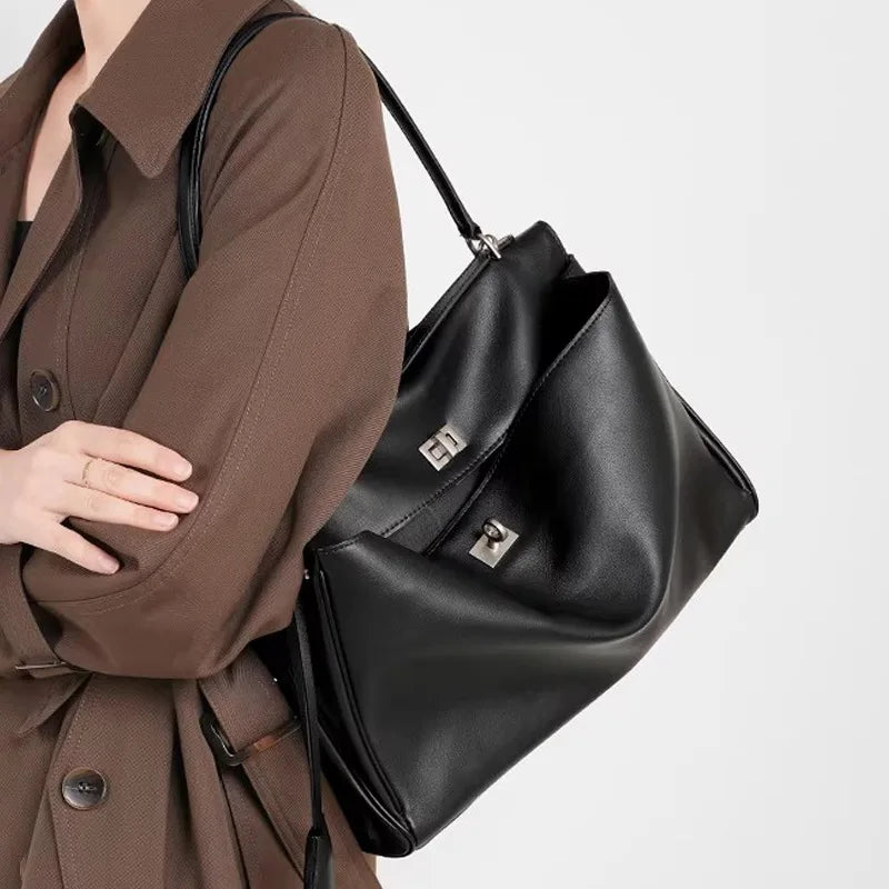 2026 New Hot Sale Genuine Leather Large Capacity Tote Bag Luxury Fashion Shoulder Crossbody Bag Premium Cowhide Women Handbag