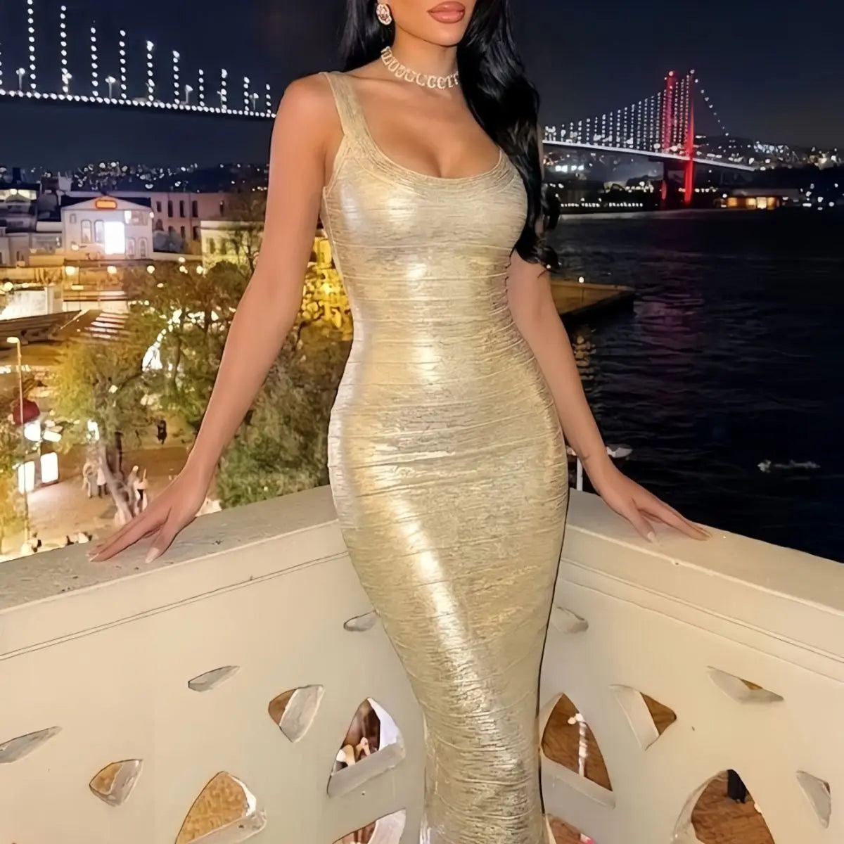 Ocstrade Custom Women Maxi Bandage Shape Wear Dress Bodycon Open Back Sleeveless Gold Women Casual Dresses Formal Wholesale