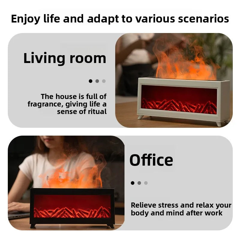 Office Desk Simulation Flame Fireplace USB Quiet Operation Humidifier Extra-Large Mist Output Spray Home Charcoal Fire Essential