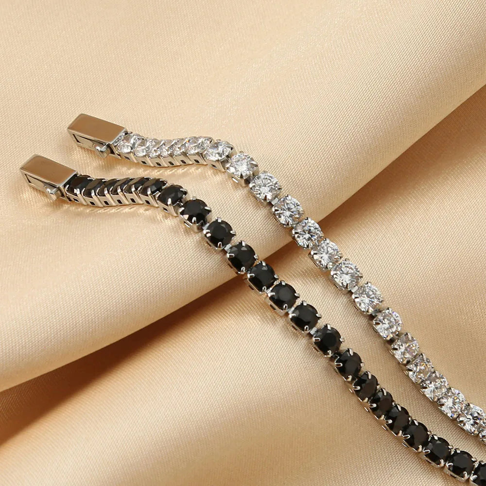 NUOYA Fashion Stainless Steel Machine-Woven Zircon Tennis Chain Bracelet 3/4mm White Diamond Tennis Chain Jewelry for Women
