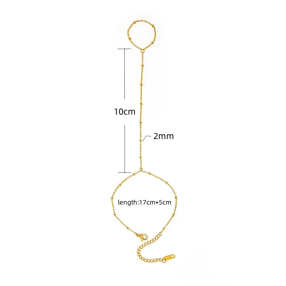 High-End Stainless Steel Bead Hand Chain Tassel Bracelet Ring Dainty Zirconia Fashion Style Jewelry for Women