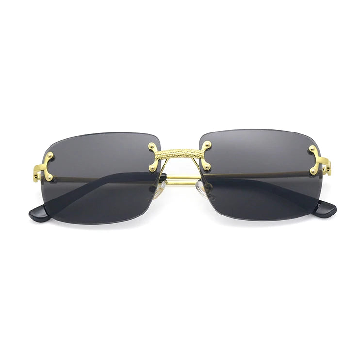 2024 Luxury Designer Ladies Sunglasses Stylish Gold Rimless Rectangle and Square Frames Polarized Lenses