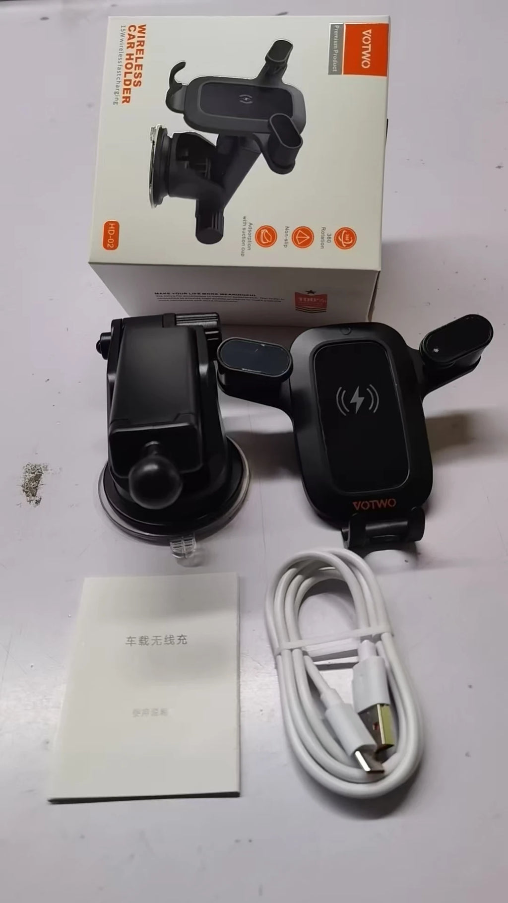 2 in 1 Car Phone Holder Mount Wireless Charger 15W Fast Charging Auto Clamping Car Wireless Charger Phone Holder