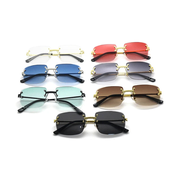 2024 Luxury Designer Ladies Sunglasses Stylish Gold Rimless Rectangle and Square Frames Polarized Lenses