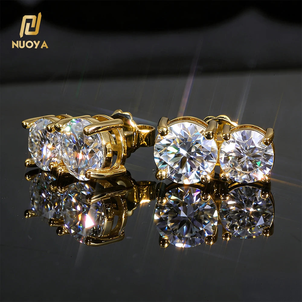 NUOYA Luxury Jewelry 4-Prong Round Moissanite Stud Earrings 925 Sterling Silver Diamond Earrings Gift for Women