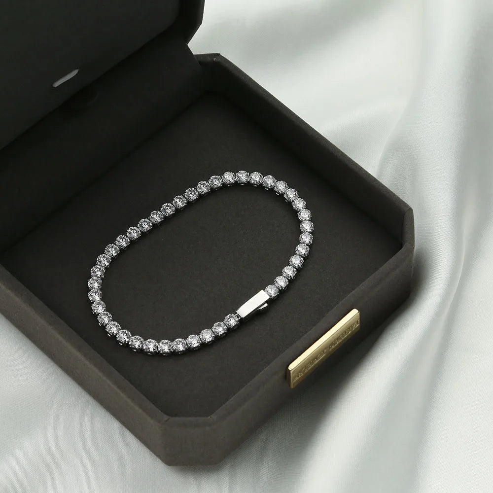 NUOYA Fashion Stainless Steel Machine-Woven Zircon Tennis Chain Bracelet 3/4mm White Diamond Tennis Chain Jewelry for Women