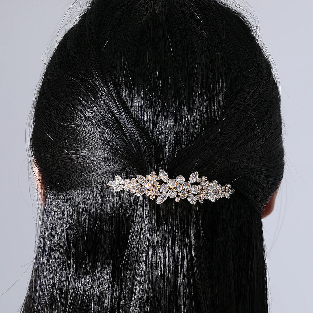 LUOTEEMI Factory Direct Sale Metal Clipper Fancy Bridal Wedding Girls Vintage Clip Wholesale Cubic Zirconia Hair French Pin