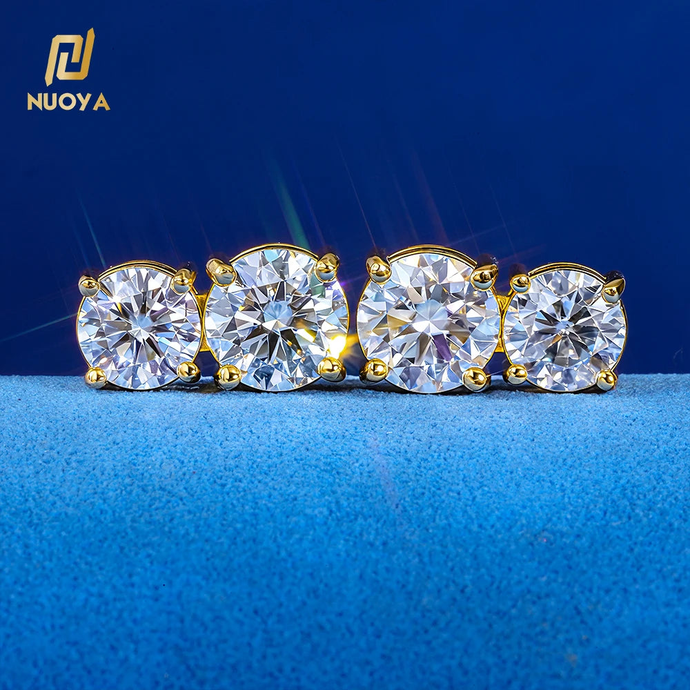 NUOYA Luxury Jewelry 4-Prong Round Moissanite Stud Earrings 925 Sterling Silver Diamond Earrings Gift for Women