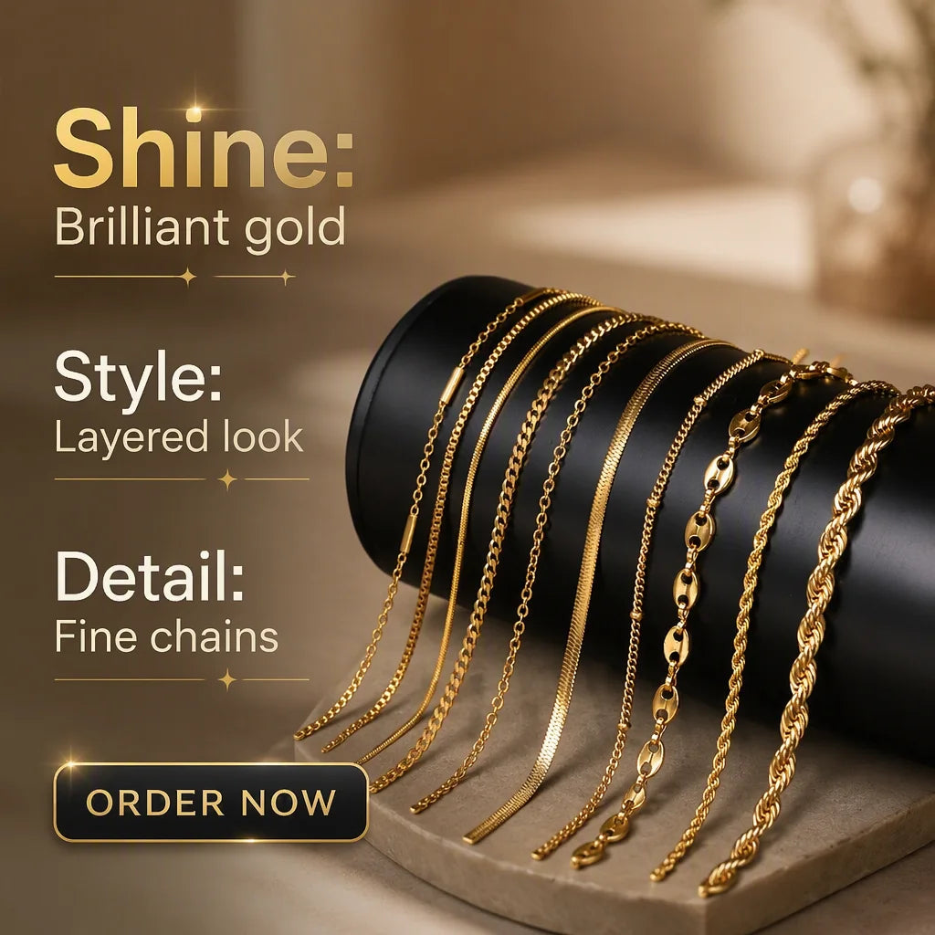 HOVANCI Stainless Steel Necklace Chain Bulk Hypoallergenic Waterproof Tarnish Free Jewelry 18K Gold Plated PVD Chains Necklace