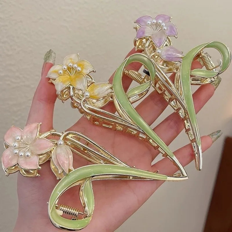 New Sweet Temperament Metal Hair Clips for Women Simplicity Shark Hair Clip Girl Hair Clips Flower