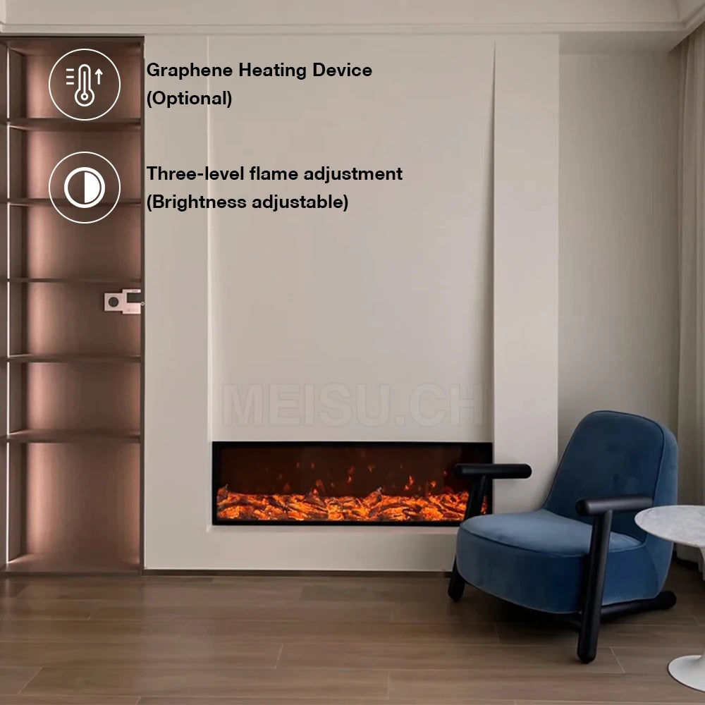 MEISU.CH Decorative Mantel Transparent Master Flame Thin Electric Fireplaces Double Side 3d Log