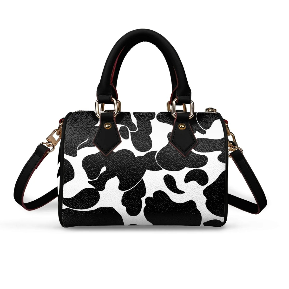 Fashion Women's Boston Bag Camouflage Print PU Leather Top Handle Satchel Trendy Street Style Cylinder Handbag Crossbody Bag