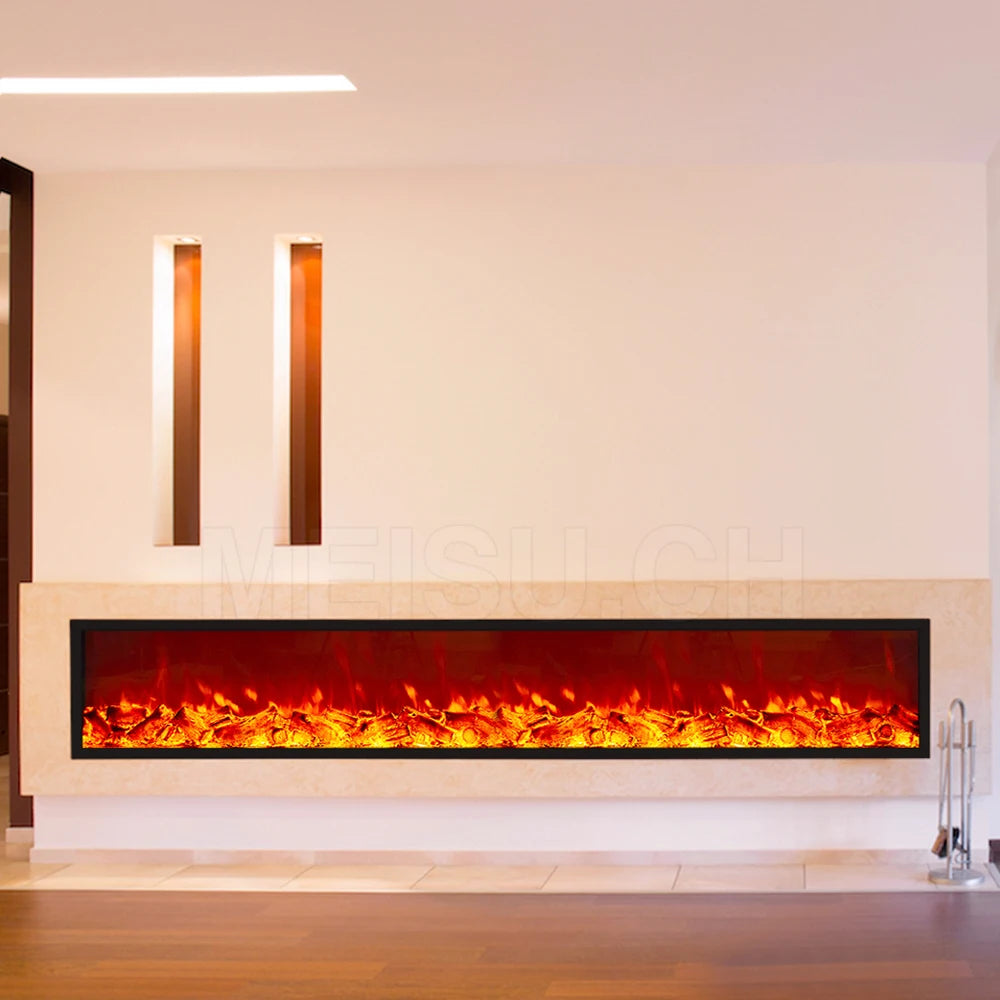 MEISU.CH Decorative Mantel Transparent Master Flame Thin Electric Fireplaces Double Side 3d Log
