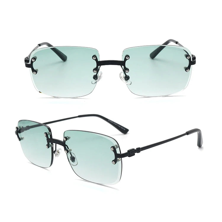 2024 Luxury Designer Ladies Sunglasses Stylish Gold Rimless Rectangle and Square Frames Polarized Lenses