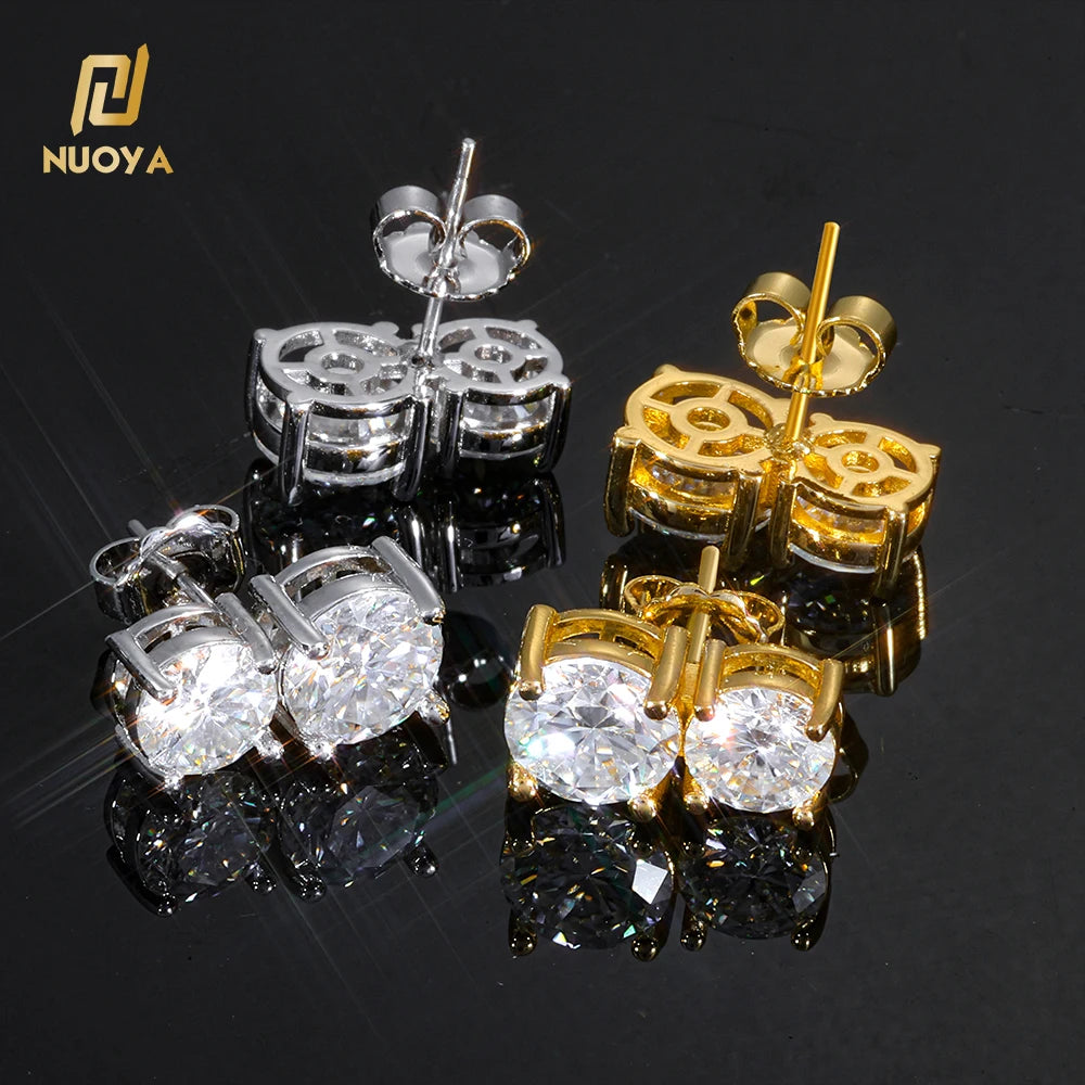 NUOYA Luxury Jewelry 4-Prong Round Moissanite Stud Earrings 925 Sterling Silver Diamond Earrings Gift for Women