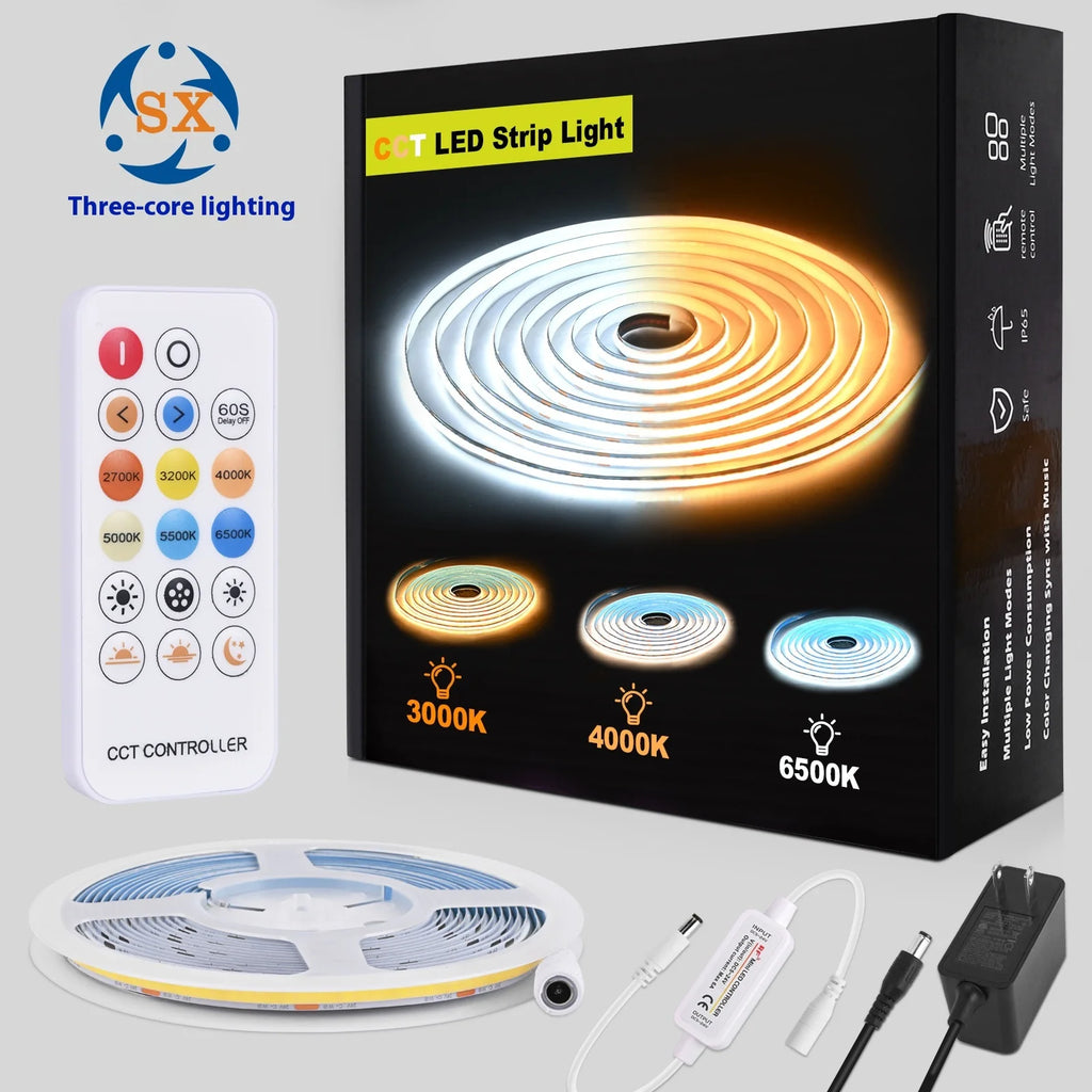 RF17 Smart LED Strip Light  COB LED Strip for Home/commercial Lighting 8mm PCB Dual Color Temperature Cuttable 2700K-6500K