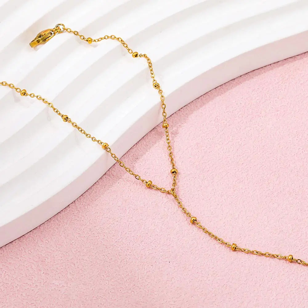 High-End Stainless Steel Bead Hand Chain Tassel Bracelet Ring Dainty Zirconia Fashion Style Jewelry for Women