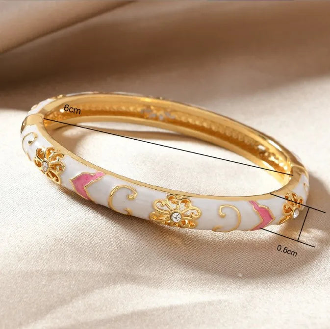 Enamel Open Bangle Bracelet for Women Palace Style Chinese Jingtailan Inspired Fashion Jewelry with Cloud Brocade Design