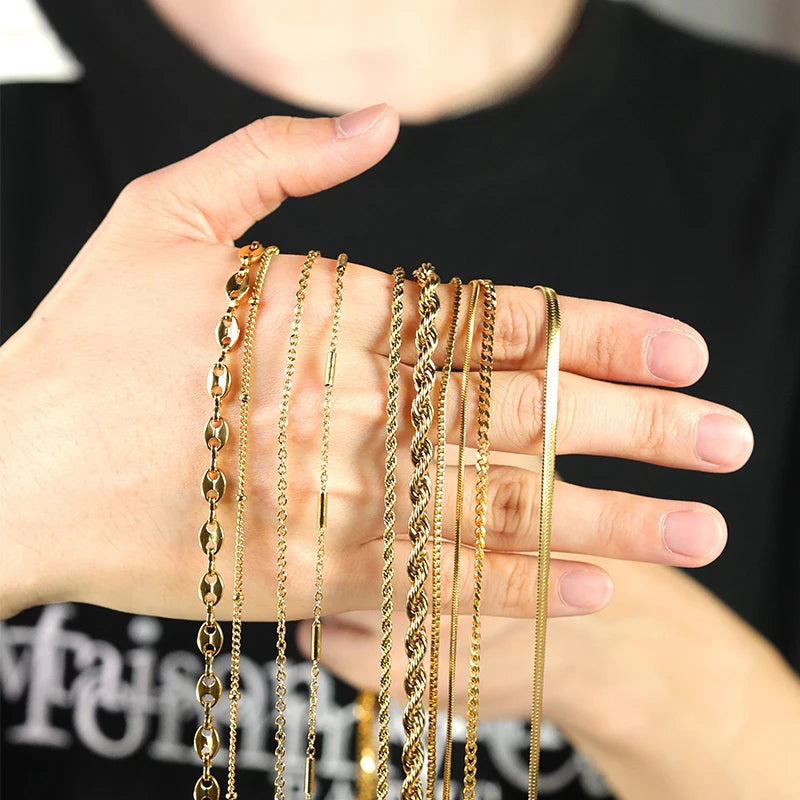 HOVANCI Stainless Steel Necklace Chain Bulk Hypoallergenic Waterproof Tarnish Free Jewelry 18K Gold Plated PVD Chains Necklace